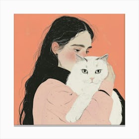 Girl With A Cat Canvas Print