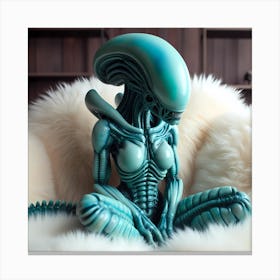 Alien Relaxing In Furry Sofa Canvas Print