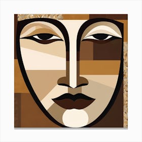 Patchwork Quilting Abstract Face Art with Earthly Tones, American folk quilting art, 1366 Canvas Print