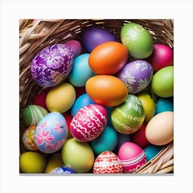 Colorful Easter Eggs In A Basket 2 Canvas Print