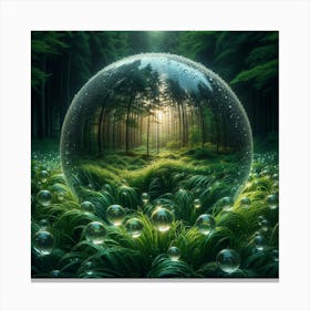 A glass sphere reflecting a lush forest with sunlight through the trees. Canvas Print