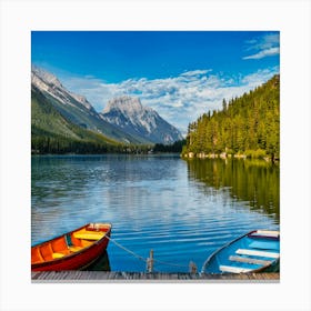 Canoes On A Lake Canvas Print