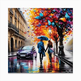 Couple In The Rain Canvas Print