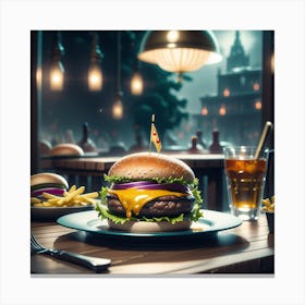 Hamburger On A Plate 119 Canvas Print