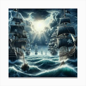 Pirate Ships In The Ocean Canvas Print