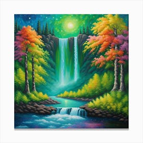 Waterfall At Night Canvas Print