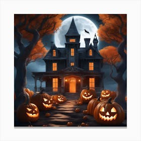 Halloween House With Pumpkins 12 Canvas Print