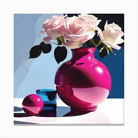Blush Pink Roses, Sphere & Blue Glass Canvas Print