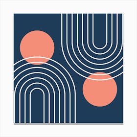 Mid Century Modern Geometric In Navy Blue And Coral (Rainbow And Sun Abstract) 02 Canvas Print