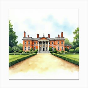 Watercolor Of The Chiswick House In London, Capturing Its Historic Charm And Beautiful Grounds Canvas Print