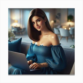 Beautiful Woman Using A Laptop 1 Canvas Print