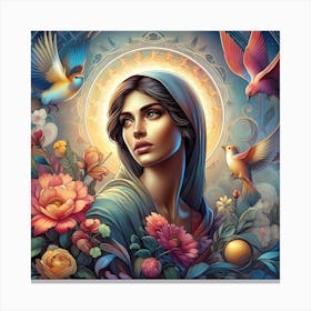 Beautiful Woman With Birds Canvas Print