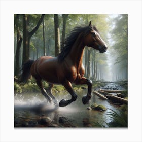 Horse Running In The Forest Canvas Print