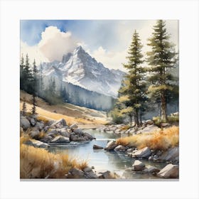 Watercolour Of A Mountain Stream 1 Canvas Print