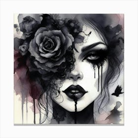 Gothic Girl With Roses Canvas Print