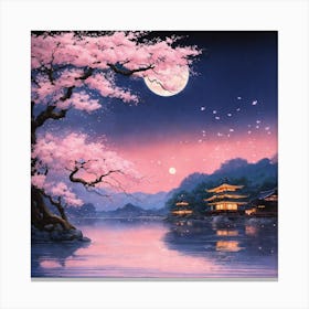 Japanese Sakura In River 1 Canvas Print