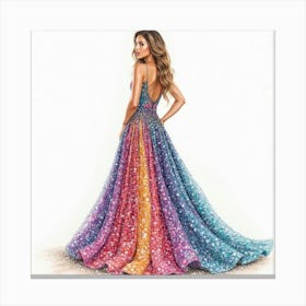 Woman In Colorful Shimmering Gown Canvas Print