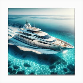 A Majestic Luxury Yacht Sailing On The Crystal Clear Waters Of The Ocean, Embodying Exclusivity And Opulence Canvas Print