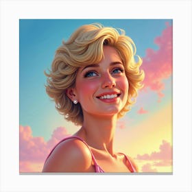 Princess Diana Smiling Amidst A Watercolor Sky Filled With Rainbow Hues 1 Canvas Print