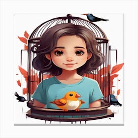 Girl In A Birdcage Canvas Print