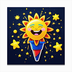 Lovely smiling sun on a blue gradient background 148 Canvas Print