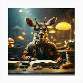 Deer Reading A Book 2 Canvas Print