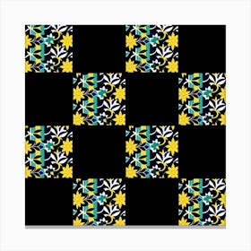 Yellow And Blue Floral Pattern Canvas Print