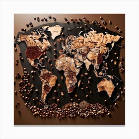 Outline A World Map With Coffee Beans Highlighting Major Coffee Producing Regions With Different indications 1 Canvas Print