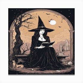 Witch Reading Book Canvas Print