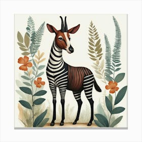 Okapi 3 Folk Style Animal Illustration Art Print 2 Canvas Print