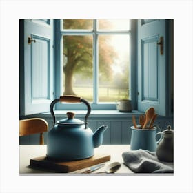 Tea Kettle In The Window Canvas Print