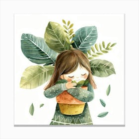 Little Girl Hugging A Plant Canvas Print