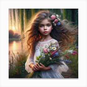 Little Girl With Flowers 2 Canvas Print