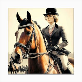 Young British Royal Lady On A Fox Chase Ride Color Detail Drawing 1 Canvas Print