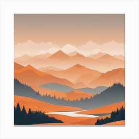 Misty mountains background in orange tone 48 Canvas Print