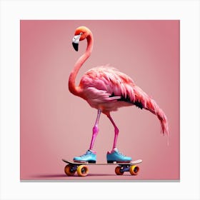 Flamingo On Skateboard Canvas Print