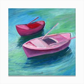 Two Boats - Anton Maliar painting square impressionism teal pink red sea boat living room bedroom Canvas Print