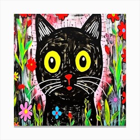 Mesmerized Kitty - Black Cat In Flowers 1 Canvas Print