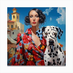 A Dalmatian And A Woman In A Dress 2 Canvas Print