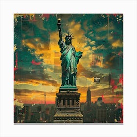Statue Of Liberty, retro collage Canvas Print