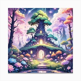 A Fantasy Forest With Twinkling Stars In Pastel Tone Square Composition 354 Canvas Print