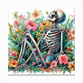 Skeleton In Flowers Canvas Print