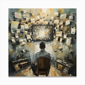 The Conspiracy - Oil Painting of a Man Watching Tv Canvas Print