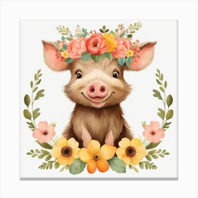 Floral Baby Boar Nursery Illustration (4) Canvas Print