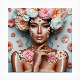 Beautiful Woman With Flowers On Her Head 1 Canvas Print