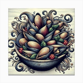 Bowl Of Shells,Seafood Feast Canvas Print