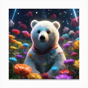 Polar Bear In Flowers Canvas Print