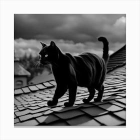 Black Cat On Roof 1 Canvas Print