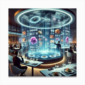 A Futuristic Restaurant Featuring Interactive Holo Canvas Print