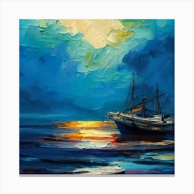 Sunset Boat Painting Canvas Print